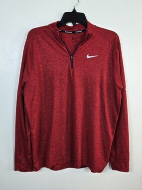Nike‎ Mens Heather Red Dri-FIT Element Running Quarter-Zip Pullover Shirt Large